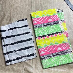 Neon 1980s Vintage Abstract Fluorescent Fabric Remnant Scraps Lot